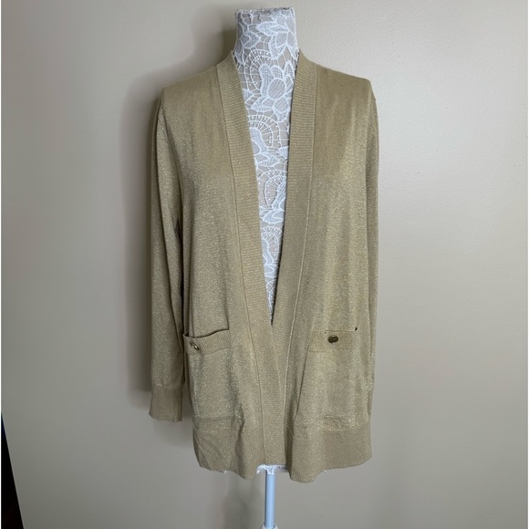 Michael Kors Metallic Gold Long Line Open Front Cardigan size X-Large - Picture 1 of 9